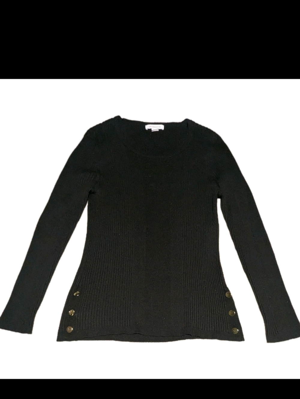 Liz Claiborne Gray Ribbed Side Button Long Sleeve Crewneck Sweater